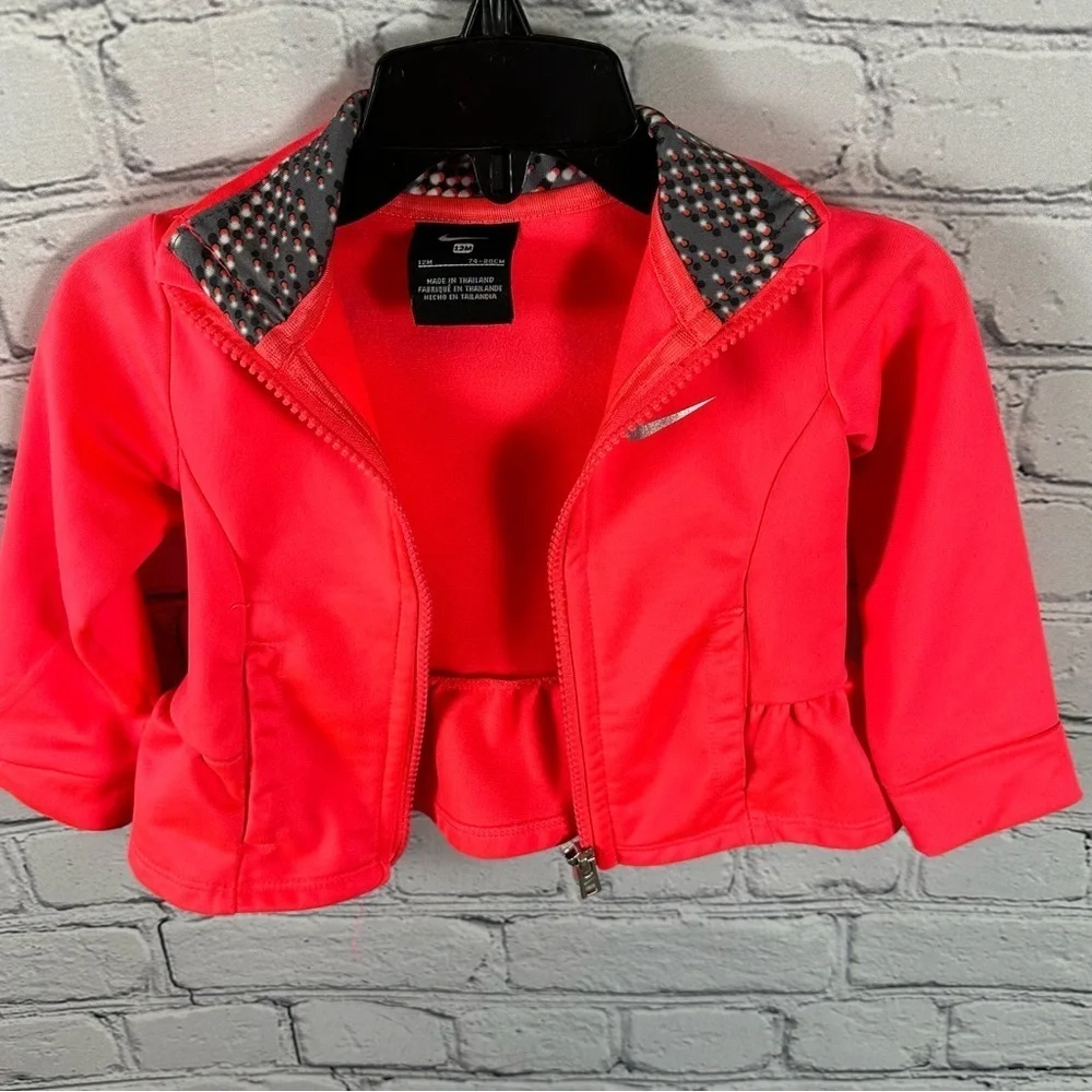 Nike Infant Girls Track Jacket Fleece Full Zip Ruffled Bottom Orange 12 Months